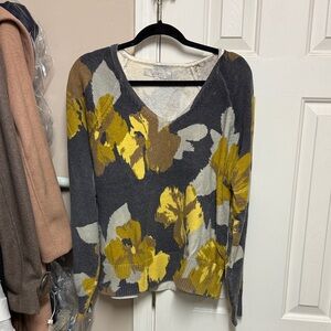 LOFT Charcoal and Mustard Floral Pullover